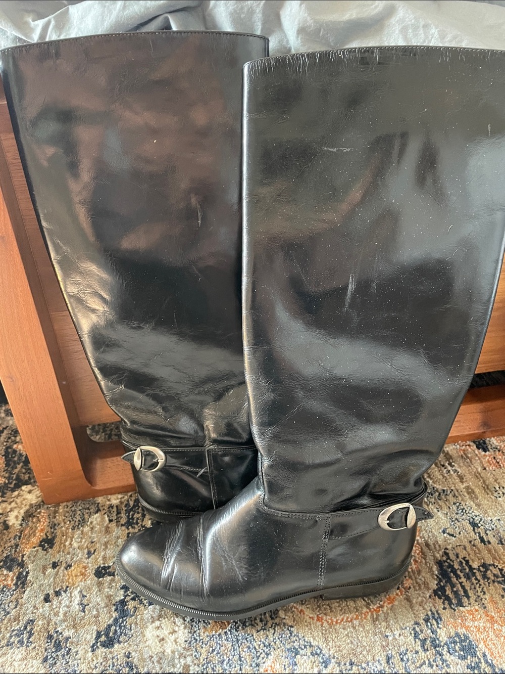 Vintage Charles David Black Tall Leather Riding Boots 6